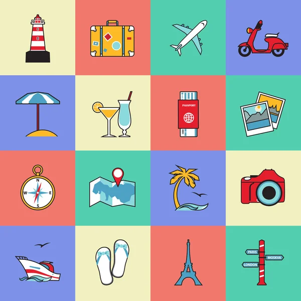 Conjunto de iconos de la línea de viajes y turismo . — Vector de stock