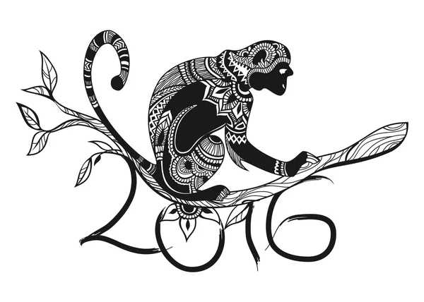 2016 illustrationen med monkey siluett. — Stock vektor