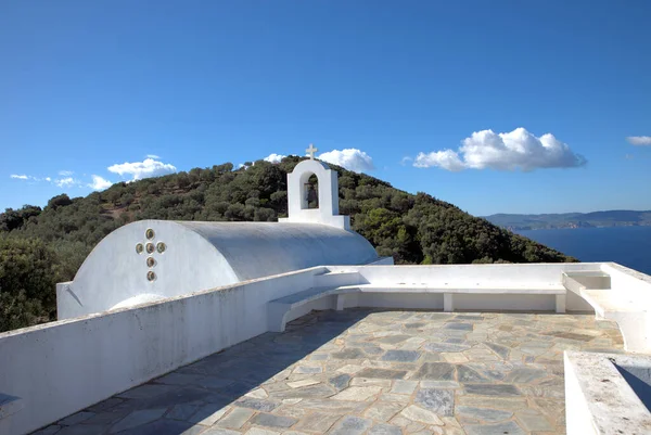 Skiathos Ostrov Greece White Traditional Island Church Modern Architecture Agios — стоковое фото