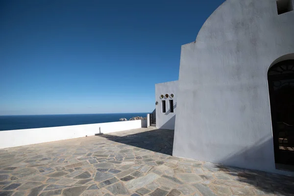 Isla Skiathos Grecia Iglesia Tradicional Blanca Isla Arquitectura Moderna Agios —  Fotos de Stock