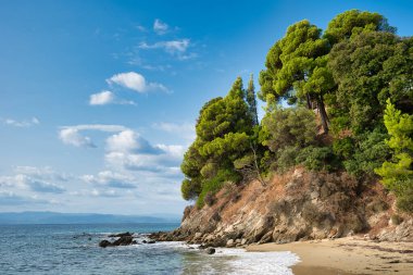 Koukounaries plajı, Skiathos adası, Yunanistan. Dünyanın her yerinde ünlü egzotik plaj.