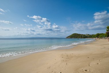 Koukounaries plajı, Skiathos adası, Yunanistan. Dünyanın her yerinde ünlü egzotik plaj.