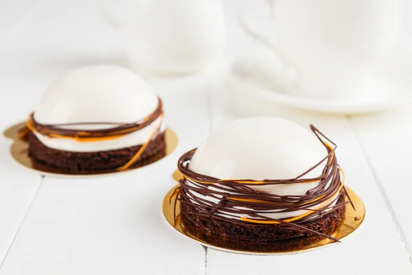 White mousse dessert with mirror glaze Stock Image