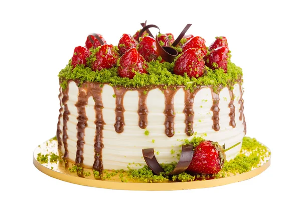 Strawberry cake isolated on white — Stock Photo, Image