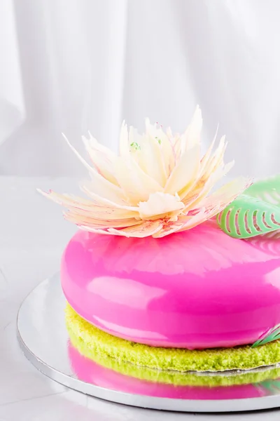 Φωτεινά ροζ Μους κέικ με γλάσο καθρέφτη — Φωτογραφία Αρχείου