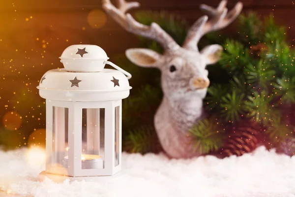 Linterna blanca de Navidad con luces shile — Foto de Stock