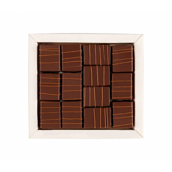 Assortiment Bonbons Chocolat Luxe Boîte Blanche Isolée Sur Fond Blanc — Photo