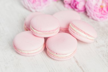 Gül, seçici odak pastel pembe macaroons