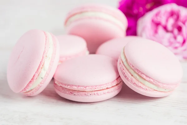 Macarrones rosados suaves con rosa — Foto de Stock