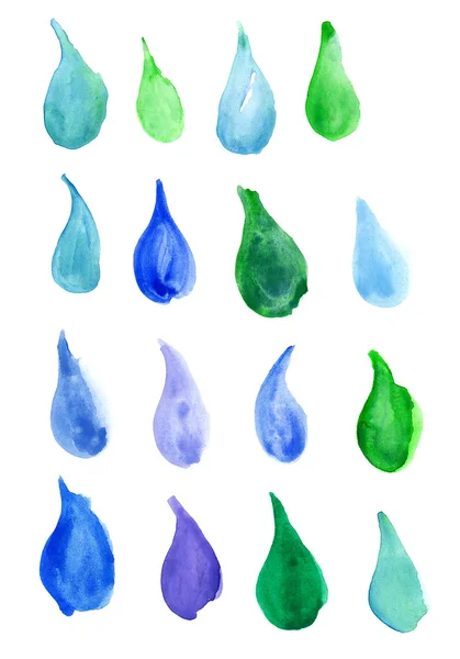 Teal azul aquarela elemento de design gota de chuva — Fotografia de Stock