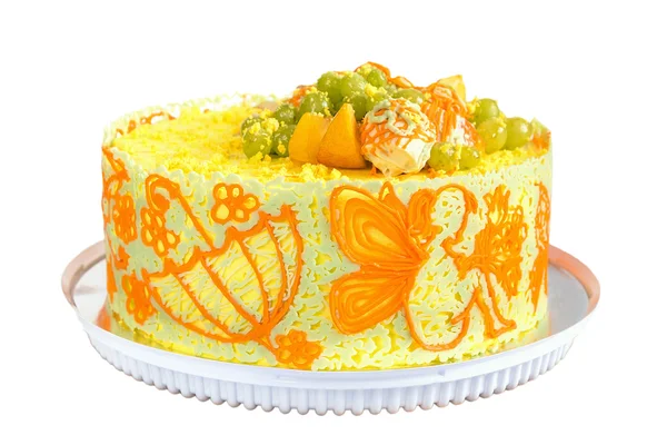 Φωτεινό κίτρινο κέικ για τα παιδιά του Κόμματος. Απομονωθεί σε λευκό — Φωτογραφία Αρχείου