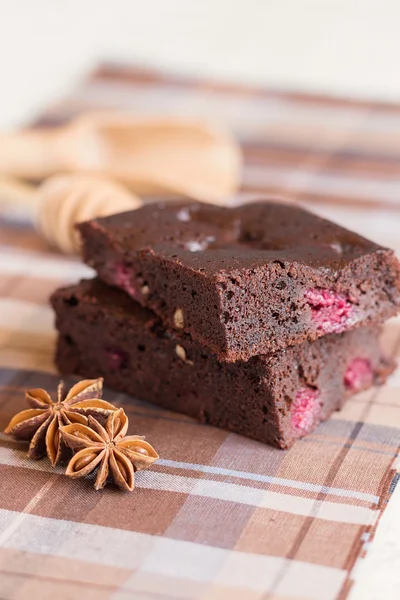 Brownies al cioccolato con lamponi — Foto Stock