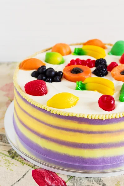 Πολύχρωμο κέικ με πολτό φρούτων για το κόμμα παιδιά — Φωτογραφία Αρχείου
