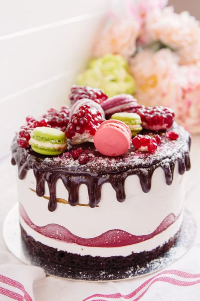 Pomegranate cake with chocolate glaze — Stock Photo, Image