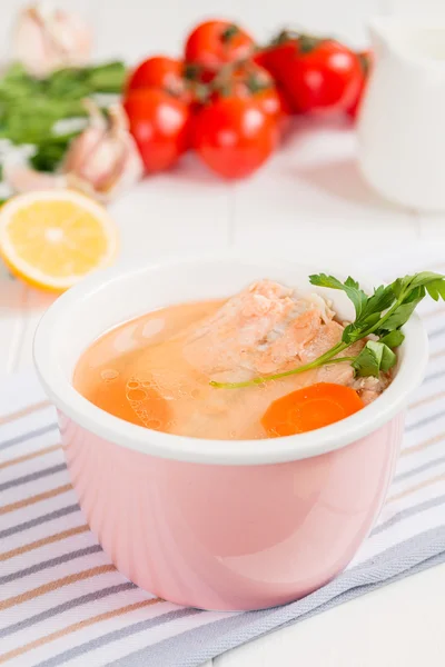 Salmon fresh soup — Stock Photo, Image