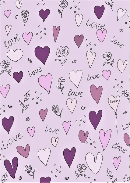 Background Pink Hearts Flowers Words Lips — Stock Photo, Image