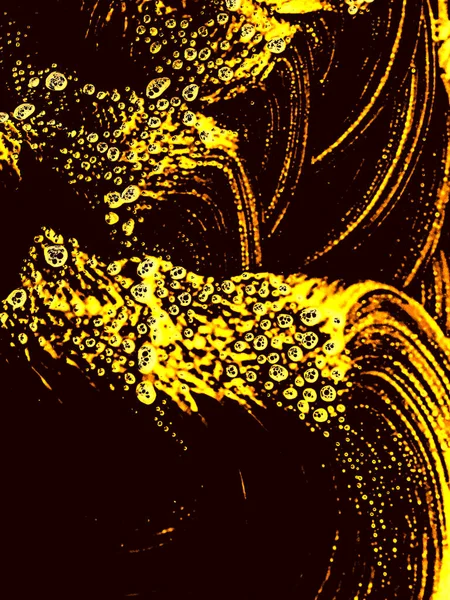 Abstract Drawing Powerful Yellow Waves Splashes Black Background — Stock Photo, Image