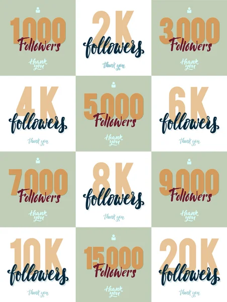 Vector thanks design template SET for network friends and followers. Thank you followers card. Image for Social Networks. Web user celebrates a large number of subscribers or followers — Stock Vector