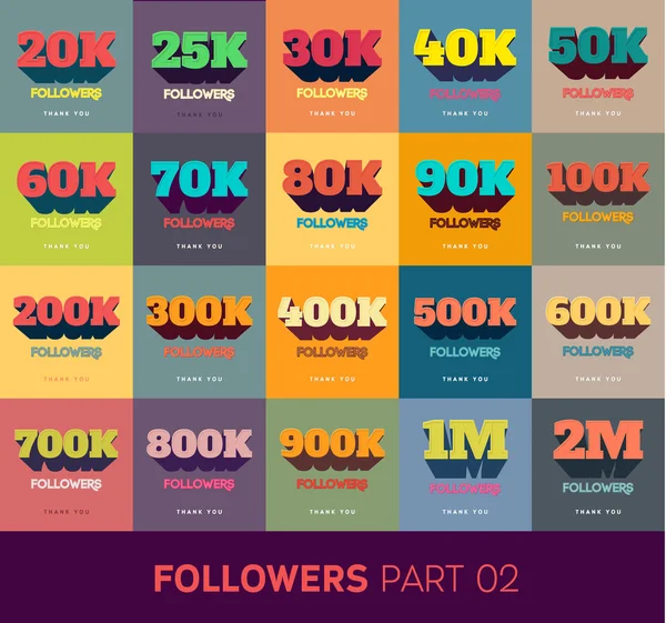 Retro Thanks Design SET for Network Friends and Followers. Thank you followers card. Image for Social Networks. Web user celebrates a large number of subscribers or followers — Stock Vector