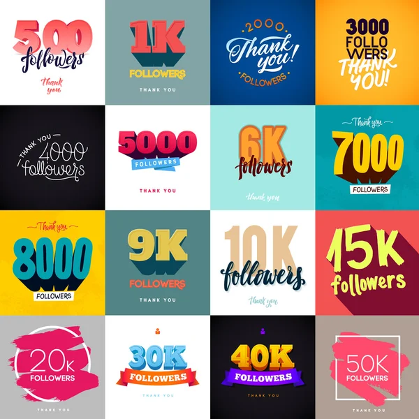 Vector thanks design template SET for network friends and followers. Thank you followers card. Image for Social Networks. Web user celebrates a large number of subscribers or followers — Stock Vector