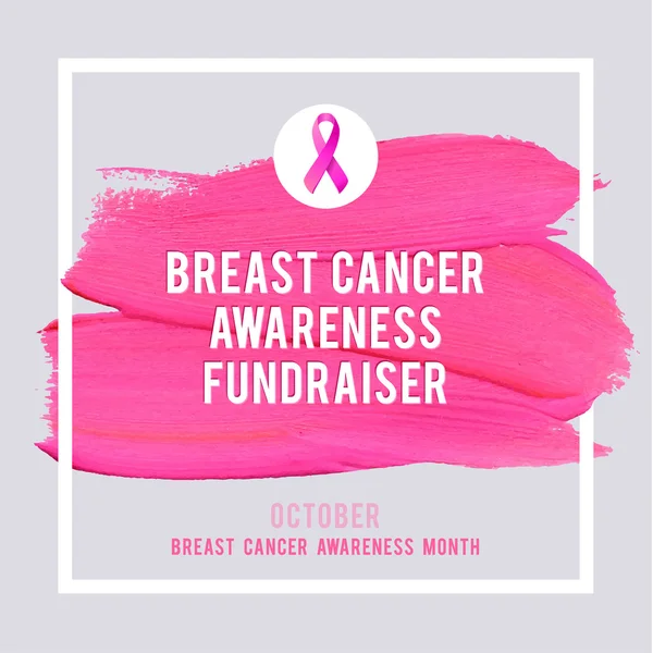 Cartaz de Consciência do Câncer de Mama. Pincel rosa criativo e câncer de símbolo de fita de seda — Vetor de Stock
