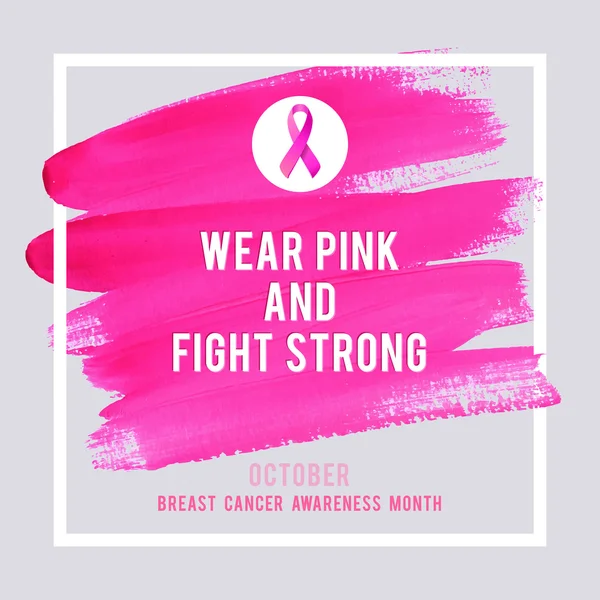 Breast Cancer Awareness Poster. Creative Pink Brush Stroke and Silk Ribbon Symbol Cancer — Stock Vector