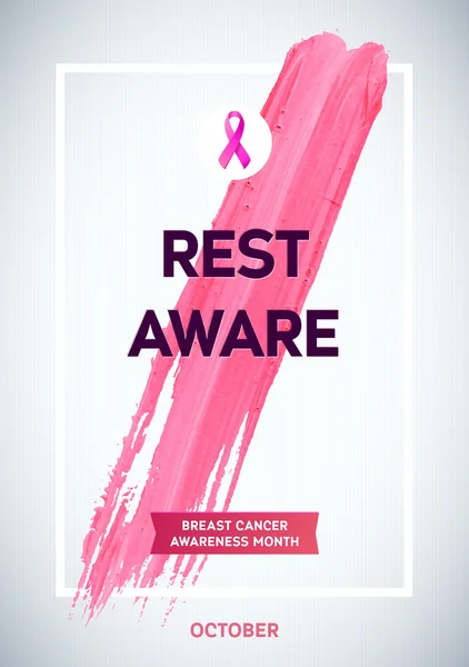Progettazione di mese di consapevolezza del cancro al seno. Modello di poster pennello rosa . — Vettoriale Stock