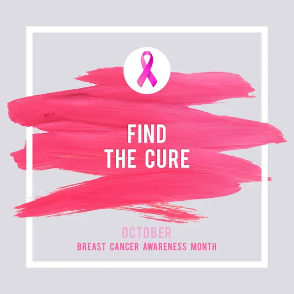 Αφίσα ευαισθητοποίησης για τον καρκίνο του μαστού. Δημιουργική ροζ βούρτσα κτύπημα και μετάξι κορδέλα σύμβολο του καρκίνου — Διανυσματικό Αρχείο