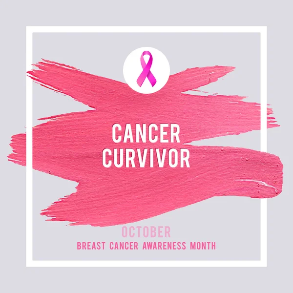 Cartel de concientización sobre el cáncer de mama. Cáncer creativo de pincelada rosa y cinta de seda — Vector de stock