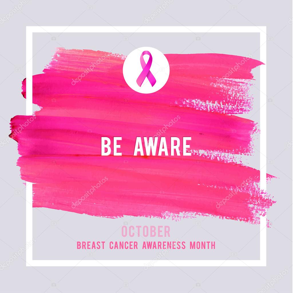 Breast Cancer Awareness Poster. Creative Pink Brush Stroke and Silk Ribbon Symbol. World October Breast Cancer Awareness Month Banner. Pink stroke and text. Medical Design Elements with Grunge Texture