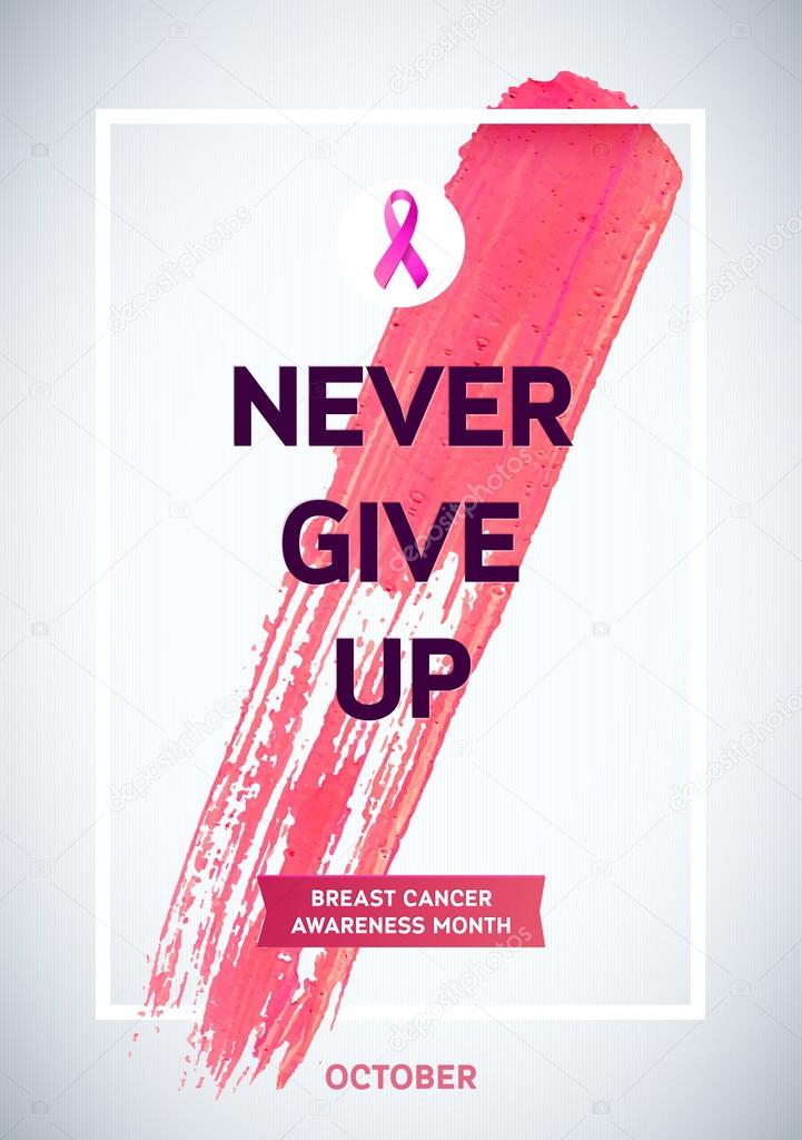 Breast Cancer Awareness Month Design. Pink Brush Stroke Poster Template.