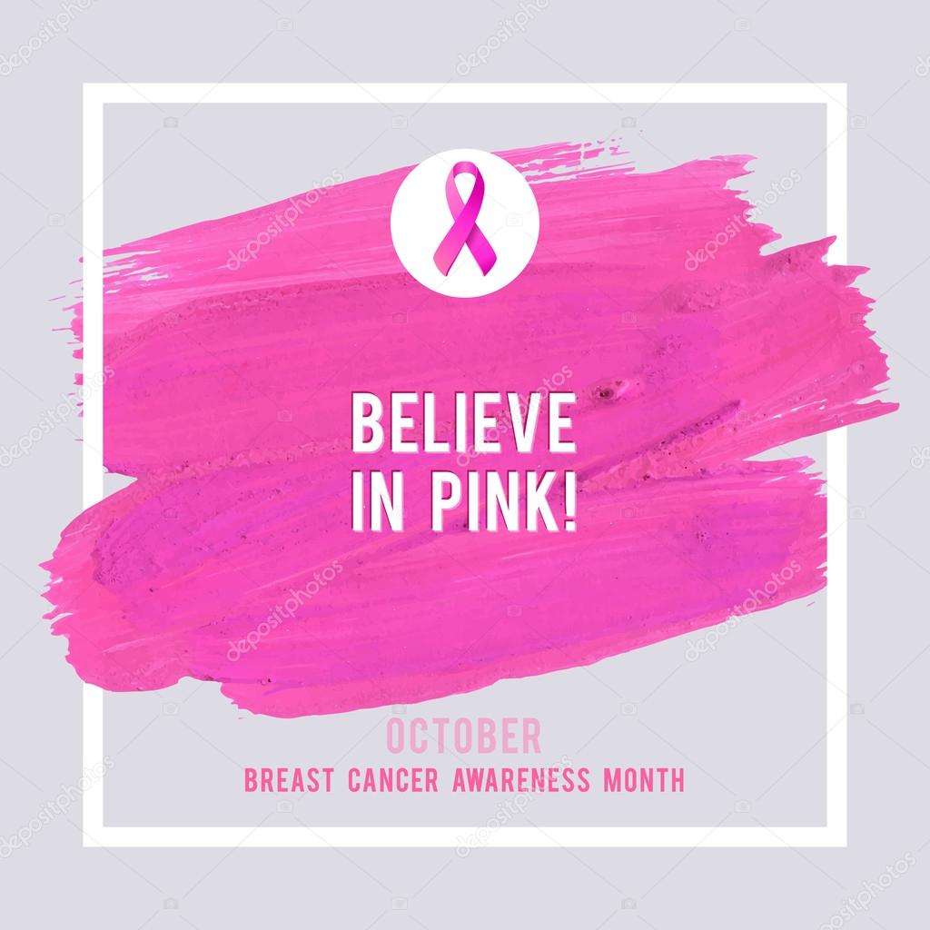 Breast Cancer Awareness Poster. Creative Pink Brush Stroke and Silk Ribbon Symbol. World October Breast Cancer Awareness Month Banner. Pink stroke and text. Medical Design Elements with Grunge Texture