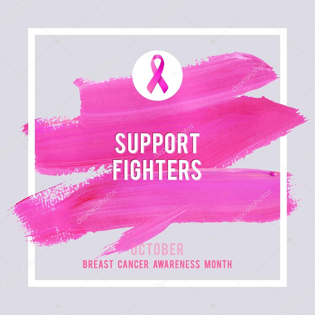 Breast Cancer Awareness Poster. Creative Pink Brush Stroke and Silk Ribbon Symbol. World October Breast Cancer Awareness Month Banner. Pink stroke and text. Medical Design Elements with Grunge Texture
