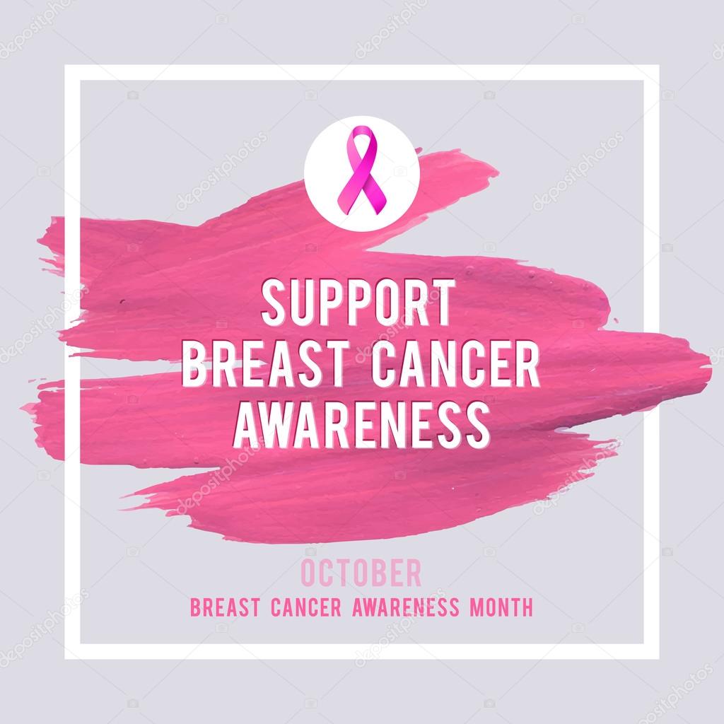 Breast Cancer Awareness Poster. Creative Pink Brush Stroke and Silk Ribbon Symbol. World October Breast Cancer Awareness Month Banner. Pink stroke and text. Medical Design Elements with Grunge Texture