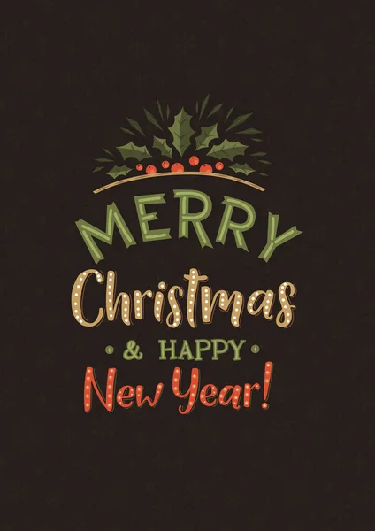Veselé Vánoce Šťastný Nový Rok Kaligrafie Plakát Typografie Blahopřání Tmavém — Stockový vektor