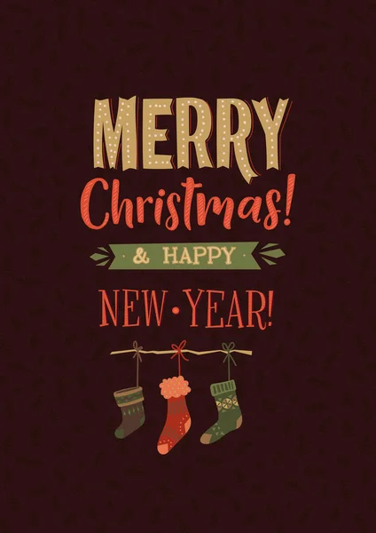 Veselé Vánoce Šťastný Nový Rok Kaligrafie Plakát Typografie Blahopřání Tmavém — Stockový vektor