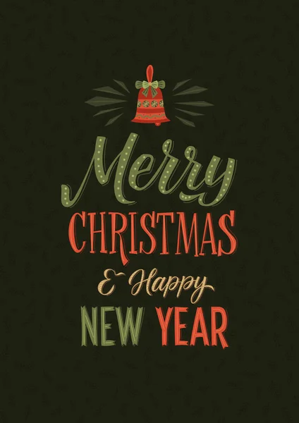Vrolijk Kerstfeest Gelukkig Nieuwjaar Kalligrafie Poster Wenskaart Typografie Donkere Achtergrond — Stockvector