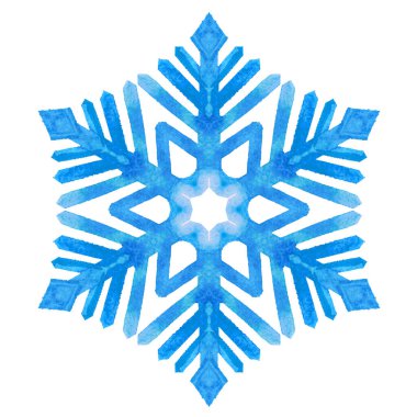 Suluboya mavi kar tanesi. Kış neşe çizimi. Suluboya kar taneleriyle mutlu Noel tasarımı. Yeni yıl kartı illüstrasyonu.