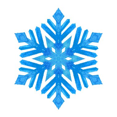 Suluboya mavi kar tanesi. Kış neşe çizimi. Suluboya kar taneleriyle mutlu Noel tasarımı. Yeni yıl kartı illüstrasyonu.