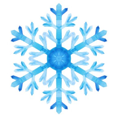 Suluboya mavi kar tanesi. Kış neşe çizimi. Suluboya kar taneleriyle mutlu Noel tasarımı. Yeni yıl kartı illüstrasyonu.