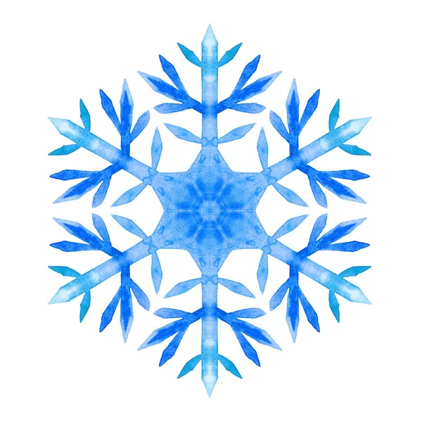 Watercolor Blue Snowflake Winter Joy Hand Drawn Illustration Merry Christmas — Stock Photo, Image