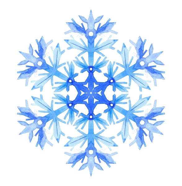 水色蓝色雪花 冬天的欢乐手绘图解 有水彩雪的圣诞快乐设计 年卡图解 — 图库照片