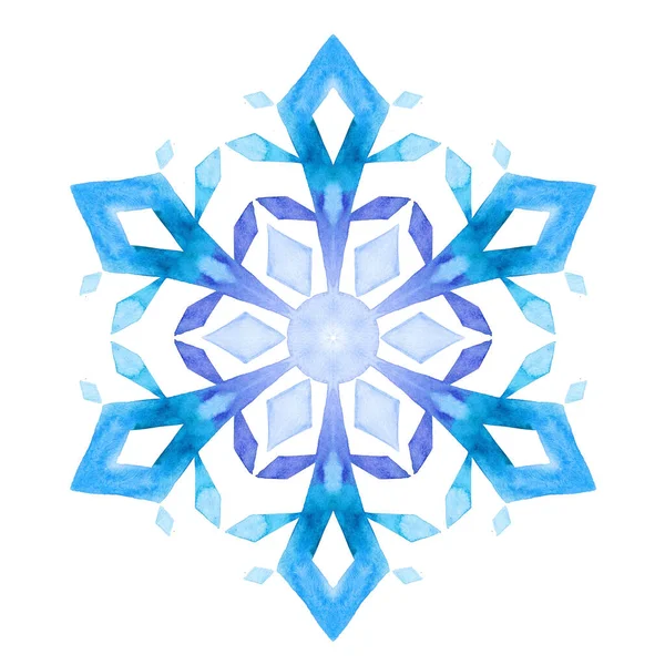 Aquarelblauwe Sneeuwvlok Winter Vreugde Hand Getekend Illustratie Vrolijk Kerstontwerp Met — Stockfoto