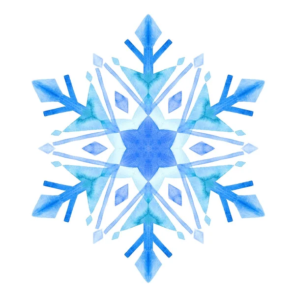 Aquarell Blaue Schneeflocke Winterfreude Handgezeichnete Illustration Frohe Weihnachten Design Mit — Stockfoto