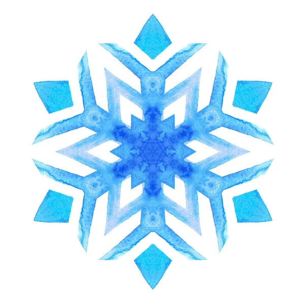 Akvarel Modrá Sněhová Vločka Zimní Radost Ručně Kreslené Ilustrace Veselé — Stock fotografie