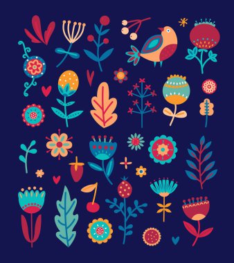 Çiçek grafik tasarımı. Çiçek desenli, çiçek desenli vektör seti.