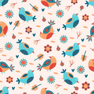 Kusursuz Bahar Çiçeği deseni. Pastel Renkler. Çiçek ve yapraklı karalama şeklinde vektör deseni. Yumuşak, bahar çiçekli arka plan.