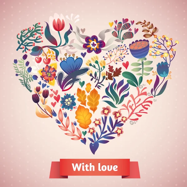 Kärlek kort med blommor bukett. — Stock vektor