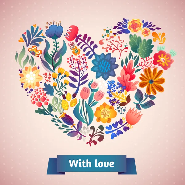 Tarjeta de amor con ramo floral . — Vector de stock