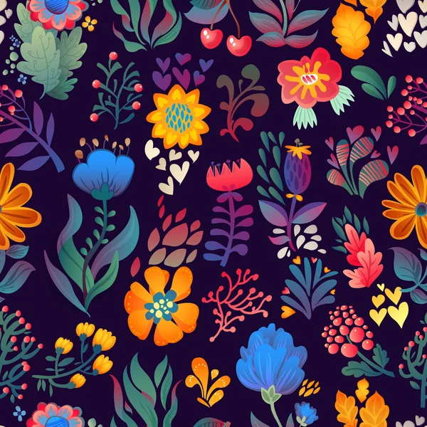 Blommor seamless mönster dekorativa vektor kort illustration — Stock vektor